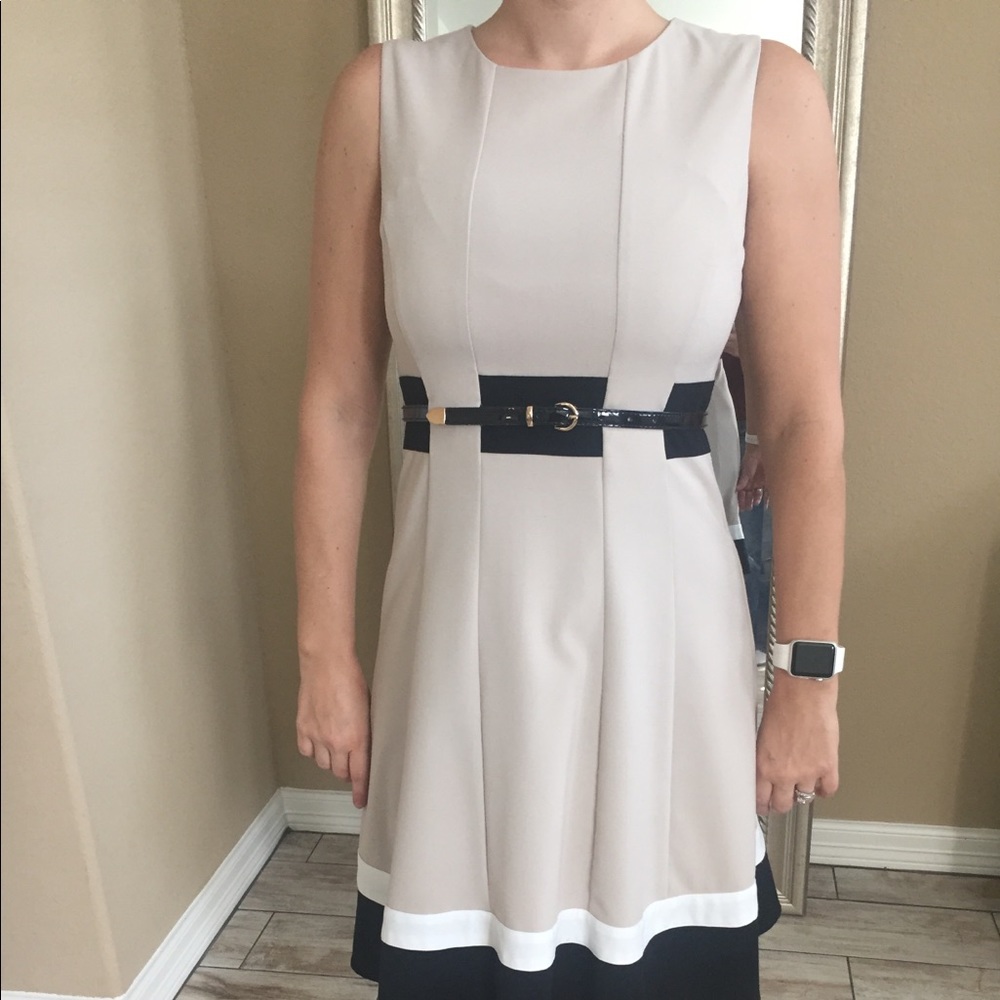 Sleeveless belted dress by Calvin Klein